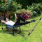 Outdoor Folding Hammock Bed with Breathable Fabric Metal Frame and Side Pocket Storage